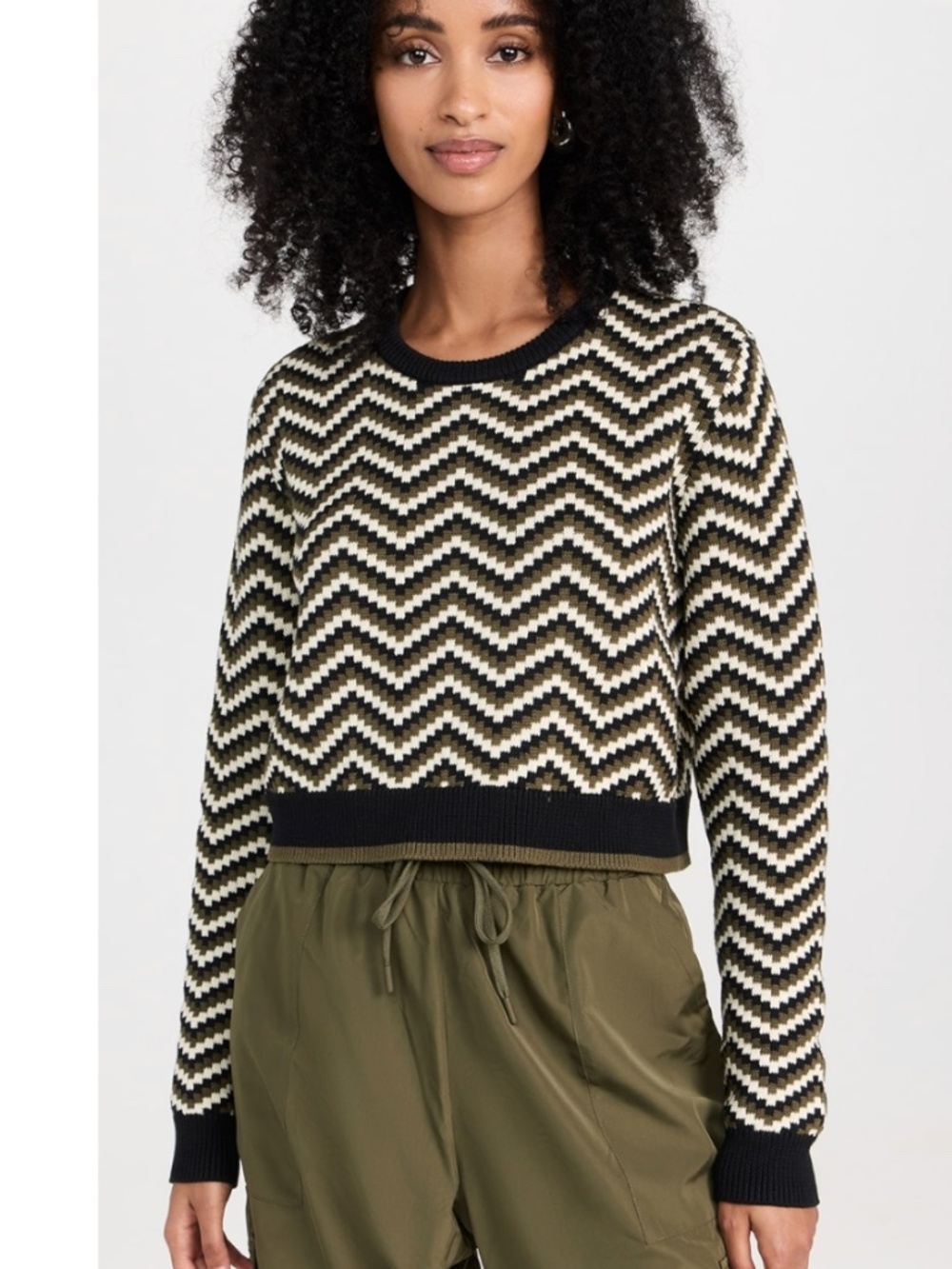 The Upside Ziggie Karlie Knit Chevron Cotton Cropped Sweater Size M